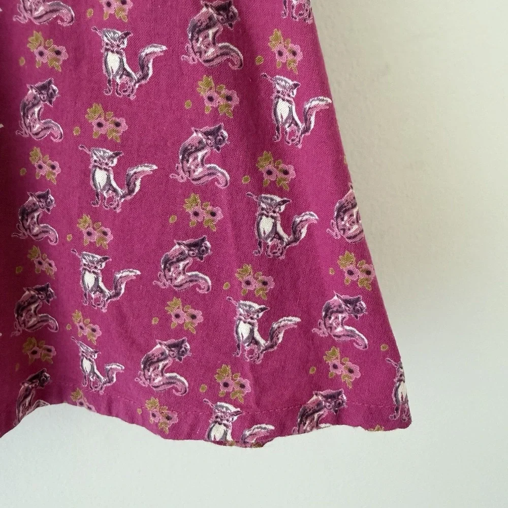 April Cornell Girls Dress Size 2 Pink Fox Print 100% Cotton Belted Cottagecore
